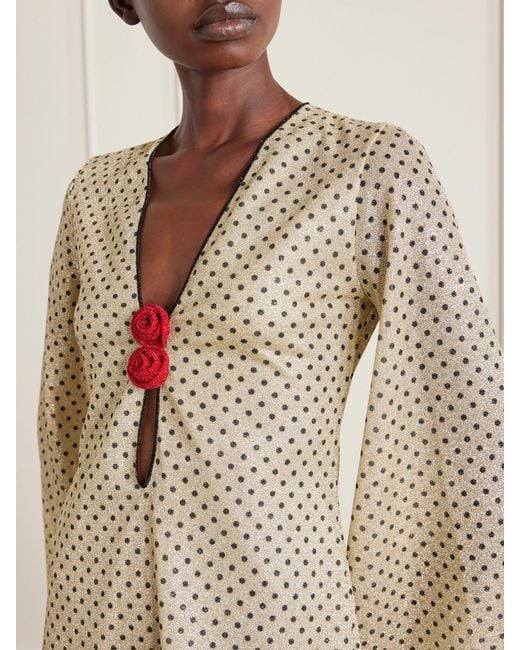 Oseree Natural Lumière Appliquéd Polka-Dot Lurex Mini Dress