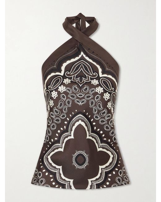 Nili Lotan White Solal Printed Silk Halter Top