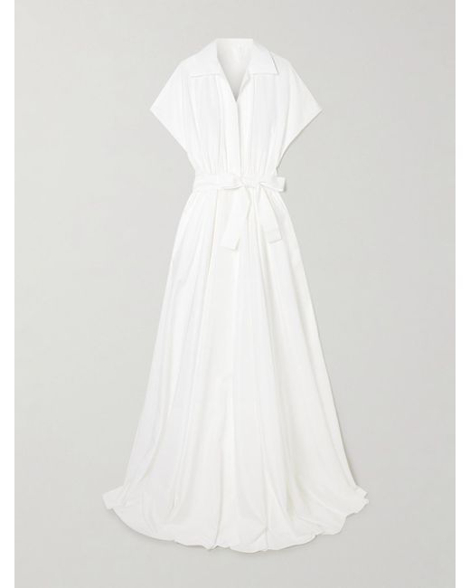 Norma Kamali White Belted Pleated Poplin Gown