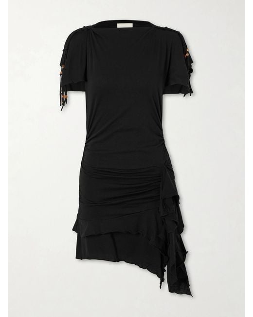 Isabel Marant Black Janick Draped Cotton-Jersey Mini Dress