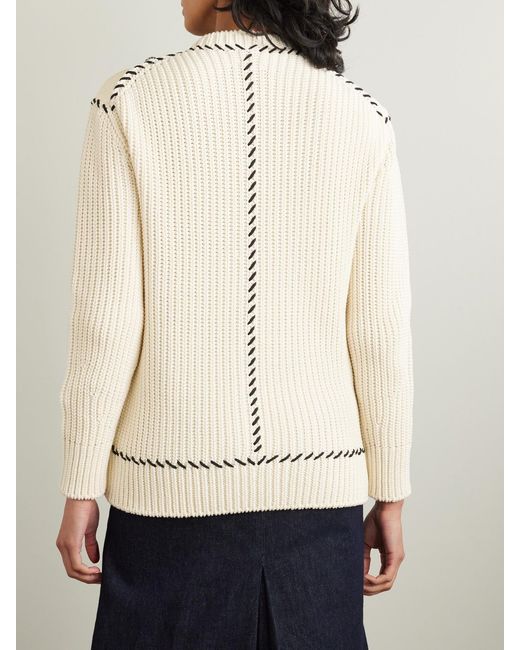 Erdem Natural Embellished Embroidered Faille And Ribbed Cotton-Blend Cardigan