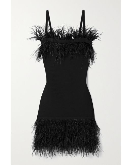 STAUD Etta Feathertrimmed Knitted Mini Dress in Black Lyst