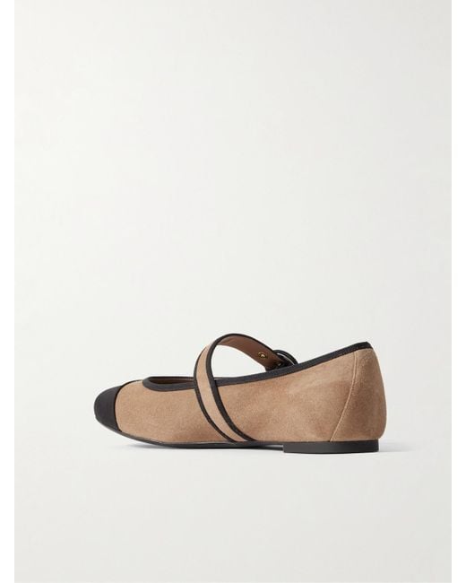 Aquazzura White Amour Grosgrain-Trimmed Suede Mary Jane Ballet Flats