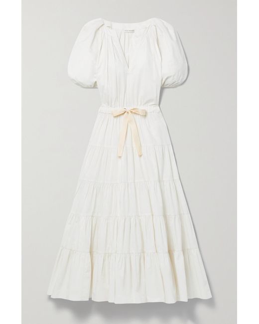 Ulla Johnson Olina Tiered Cotton-poplin Midi Dress in White | Lyst UK