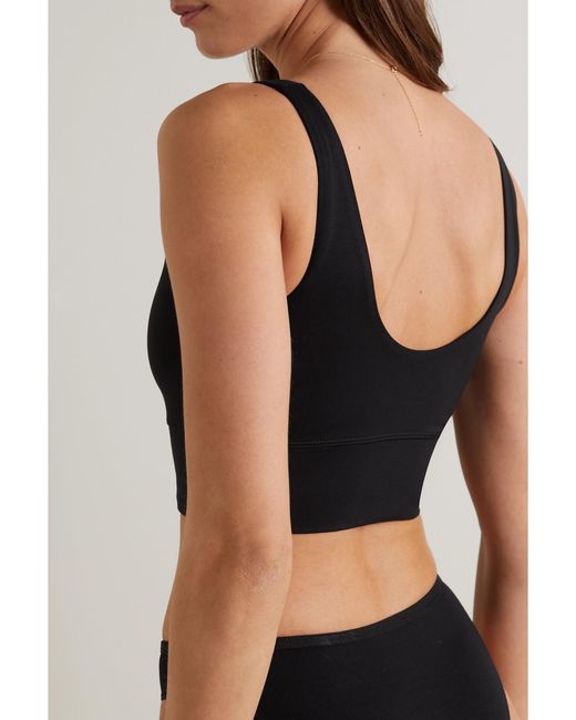 CDLP Black Net Sustain Cropped Stretch-Tencel Lyocell Top
