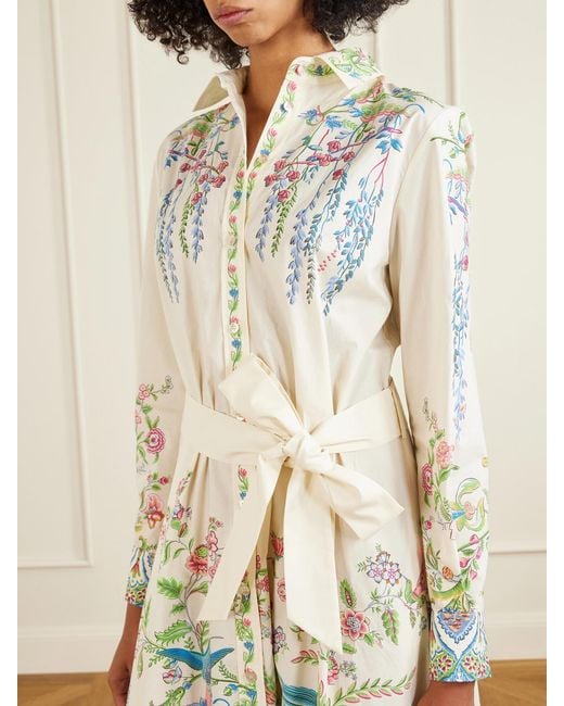 Etro White Belted Printed Cotton Maxi Shirt Dress