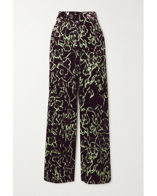 Dries Van Noten Floral-print Velvet Wide-leg Pants in Black | Lyst
