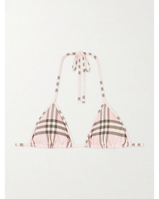 Burberry Natural Sadie Checked Bikini Top