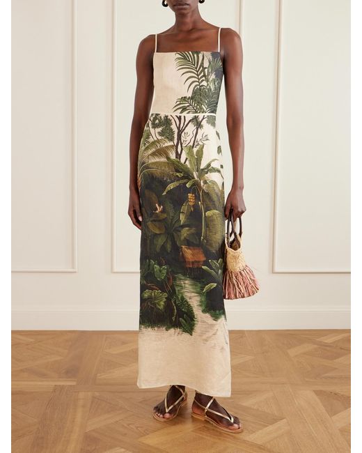 Johanna Ortiz Green Andean Mythology Printed Linen Maxi Dress