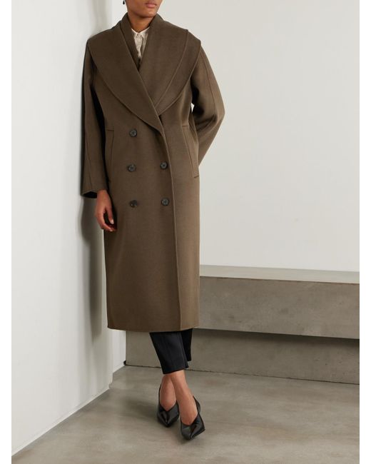 Rohe Brown Double-Breasted Scarf-Detailed Layered Wool Coat
