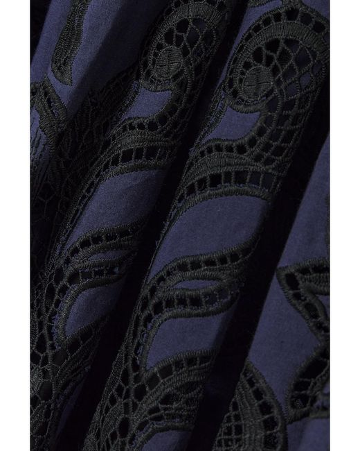 Erdem Blue Open-Back Pleated Broderie Anglaise Voile Midi Dress