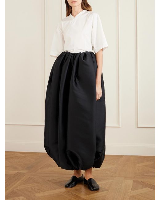 Calvin Klein Black Gathered Duchesse Satin Maxi Skirt