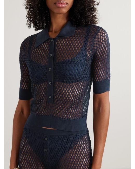 Kiki de Montparnasse Blue Crocheted Silk Polo Shirt