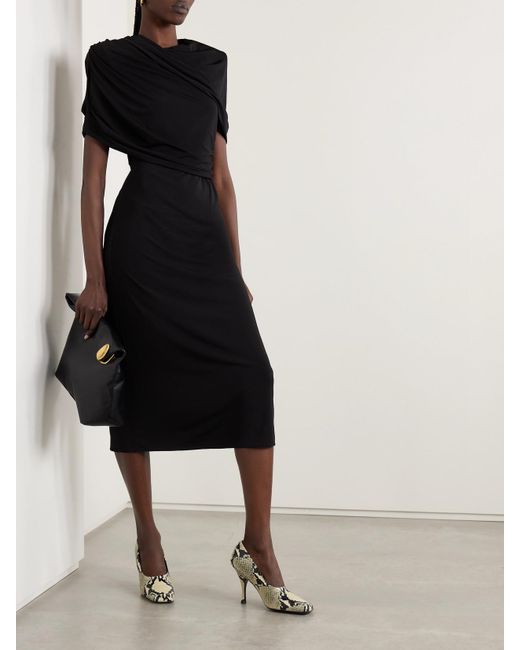 Stella McCartney Black Midikleid Aus Stretch-Jersey Mit Cape-Effekt
