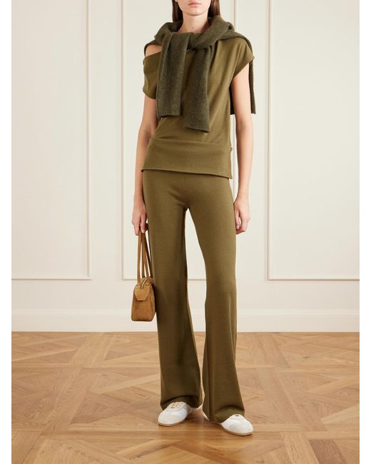 The Elder Statesman Green Flared Cashmere Pants