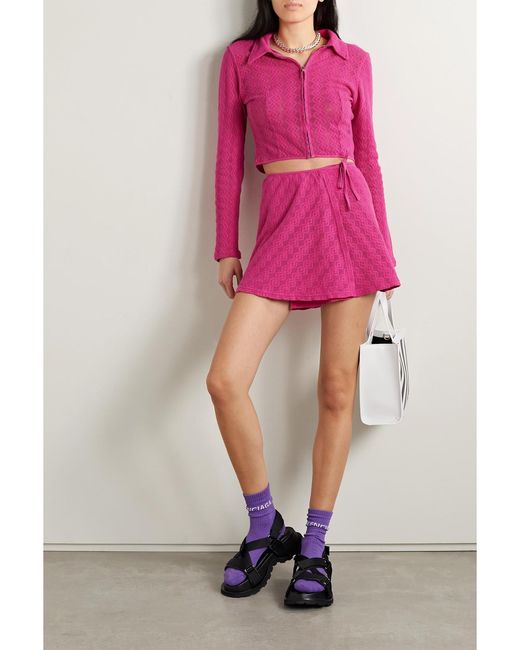 AGR Pink Pointelle-Knit Cotton Mini Wrap Skirt