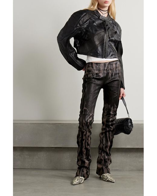 Acne Black Distressed Crinkled-leather Straight-leg Pants