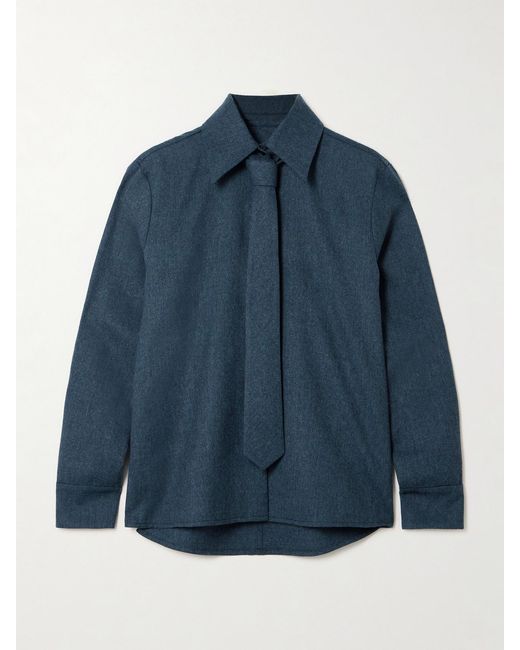 Kallmeyer Blue Billie Tie-Detailed Wool-Twill Shirt