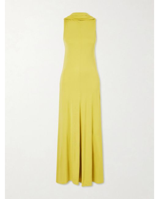Esse Studios Yellow Solina Cowl Open-Back Cape-Effect Satin-Jersey Maxi Dress