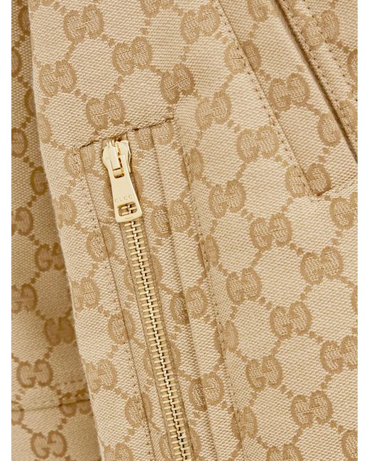 Gucci Natural Canvas-Jacquard Turtleneck Bomber Jacket