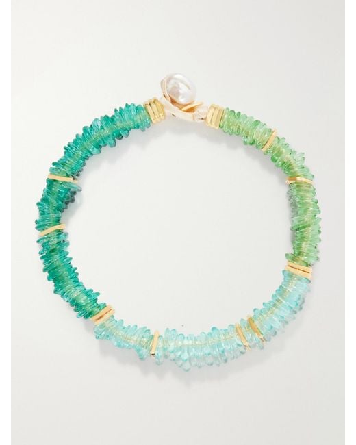 Lizzie Fortunato Green Lita-Plated Quartz And Pearl Beaded Necklace
