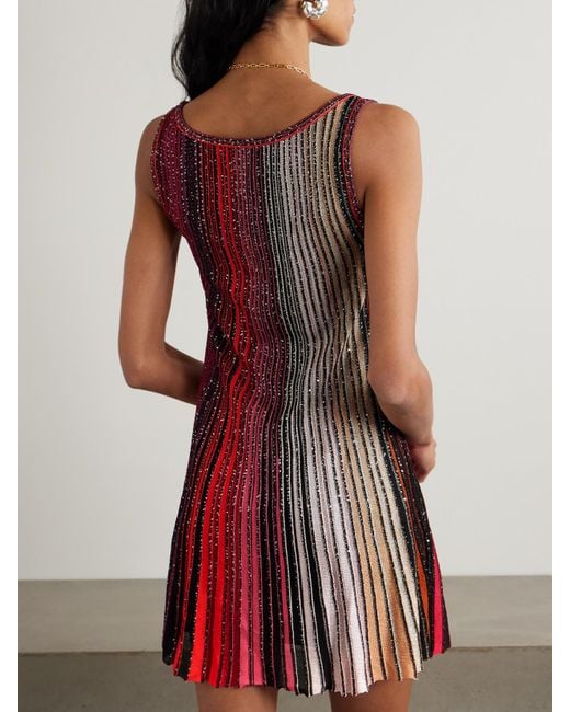 Missoni Sequin-Embellished Striped Metallic Crochet-Knit Mini Dress in Red  | Lyst