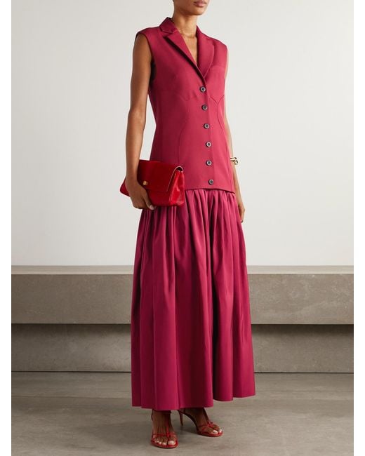 DIOTIMA Red Convertible Wool-Twill And Silk-Faille Maxi Dress
