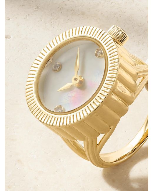 Yvonne Léon Natural 9-Karat, Mother-Of-Pearl And Diamond Ring Watch