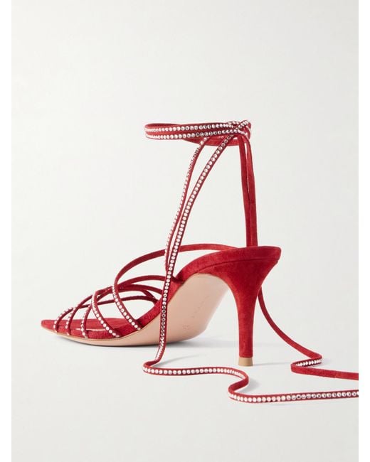 Gianvito Rossi Red 75 Crystal-Embellished Suede Sandals