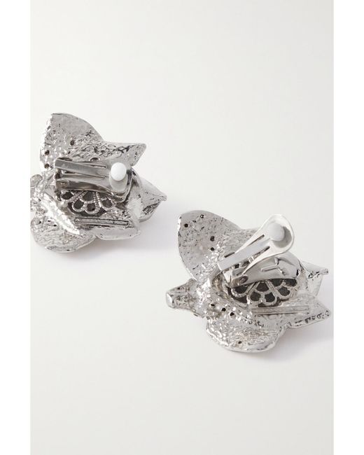 Alessandra Rich Metallic Roses-Tone Crystal Clip Earrings