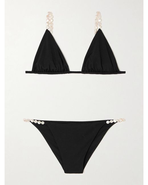 SARA CRISTINA Black Pearl-Embellished Bikini