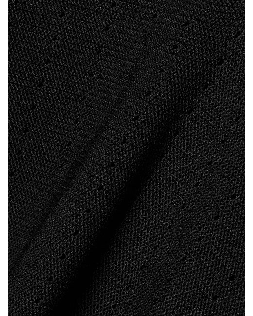 Etro Black Hooded Lace-Up Pointelle-Knit Silk-Blend Sweater