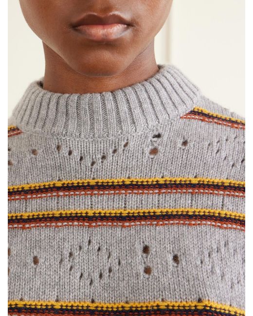 Marni Gray Cropped Striped Open-Knit Cashmere Sweater