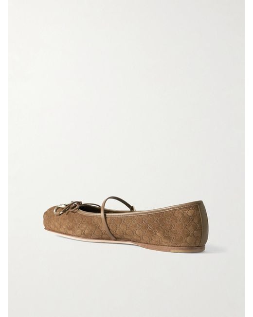 Gucci White Horsebit-Detailed Suede Ballet Flats