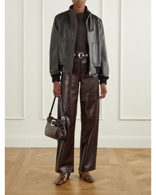 Agolde Brown Arc Recycled Leather-Blend Mid-Rise Wide-Leg Pants