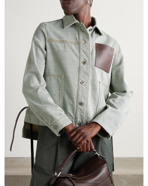 Veste En Jean À Finitions En Cuir Loewe en coloris Gray