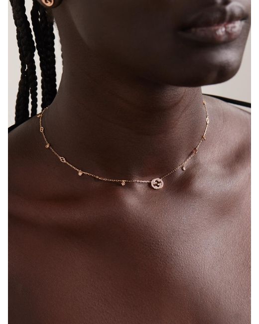 Gucci Natural Interlocking G Kette Aus 18 Karat Roségold Mit Diamanten