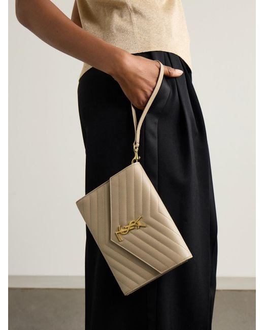 Saint Laurent Natural Monogramme Quilted Textured-Leather Pouch