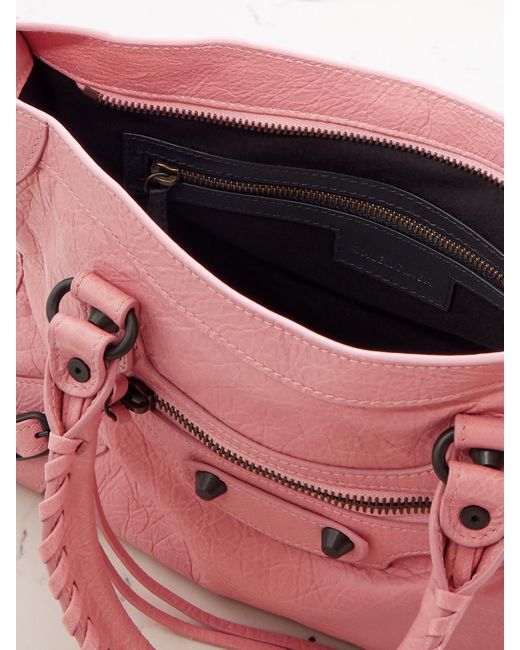 Balenciaga Pink Le City Kleine Tote Aus Strukturiertem Leder Mit Verzierungen