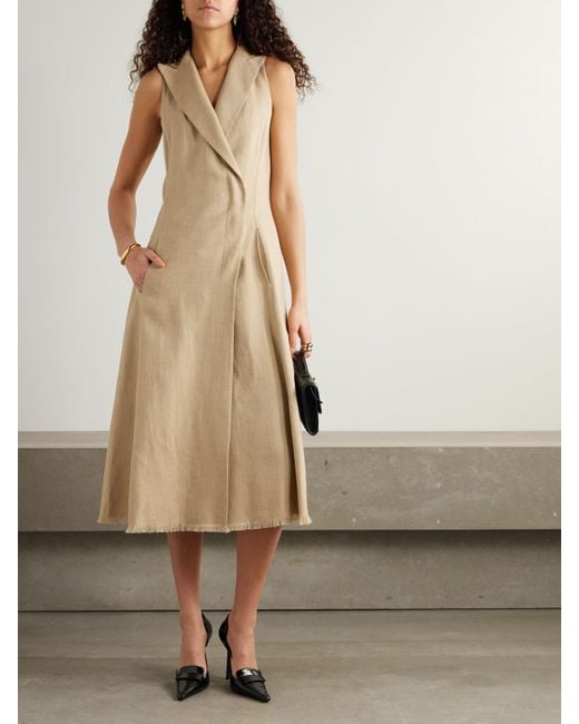 Ralph Lauren Natural Alecia Frayed Silk And Linen-Blend Twill Midi Shirt Dress