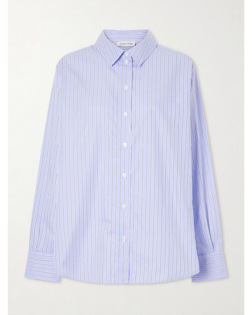 Anine Bing Blue Essie Striped Cotton-Poplin Shirt
