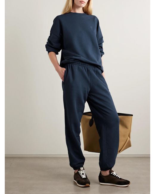 Anine Bing Blue Miles Embroidered Cotton-Jersey Sweatshirt