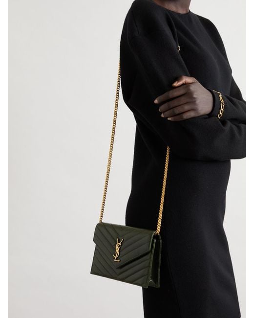 Saint Laurent Green Cassandre Envelope Mini Schultertasche Aus Matelassé-Leder