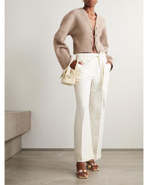 Cult Gaia Natural Mayalu Ribbed-Knit Cardigan