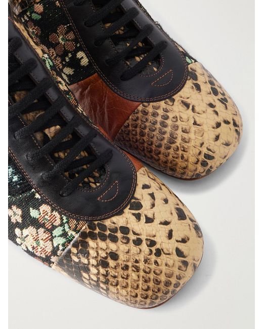 Dries Van Noten Multicolor Jacquard-Trimmed Snake-Effect Leather Pumps