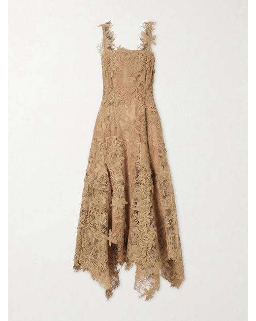 Oscar de la Renta Natural Guipure-Lace Midi Dress