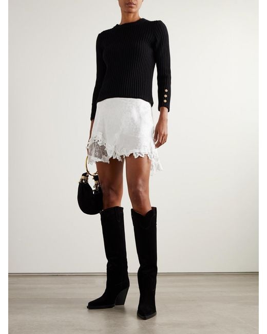 Isabel Marant White Reana Lace-Trimmed Satin-Jacquard Mini Skirt