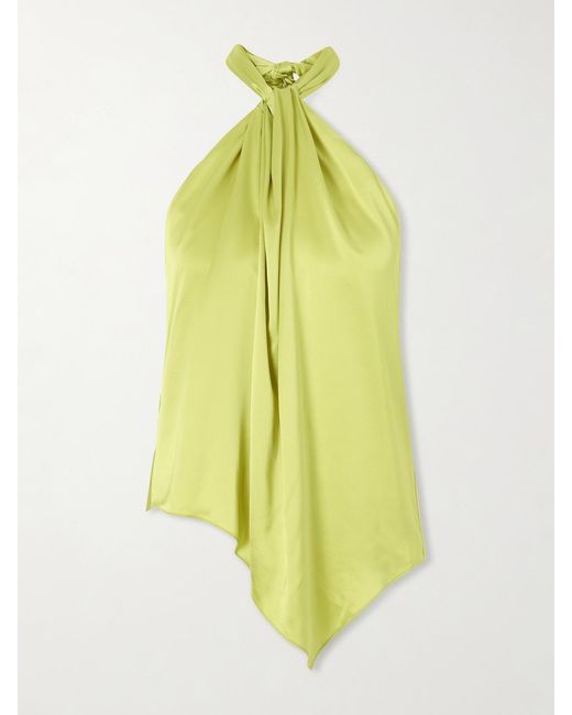 Aflalo Yellow Safira Silk-Satin Halterneck Top