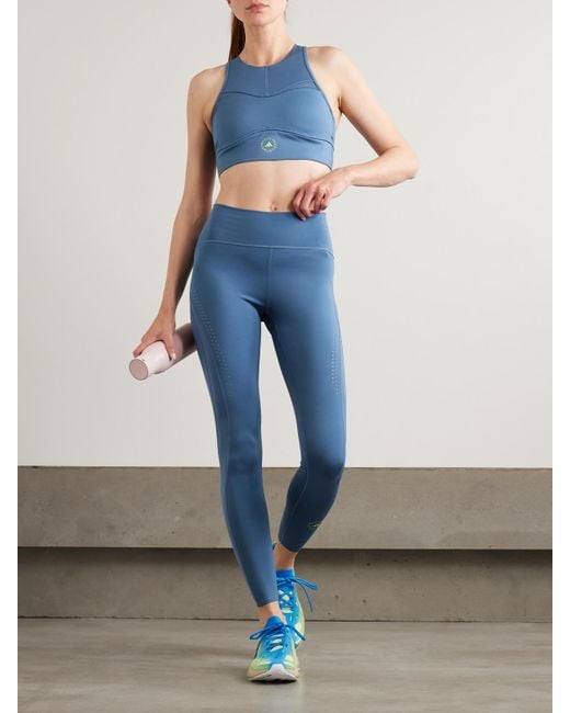 Adidas By Stella McCartney Blue Truepurpose Optime Perforated Printed Recycled Stretch-Jersey Leggings