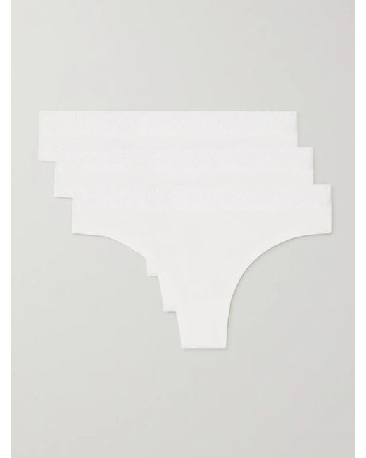 CDLP White Net Sustain Set Of Three Tencel Lyocell-Blend Thongs